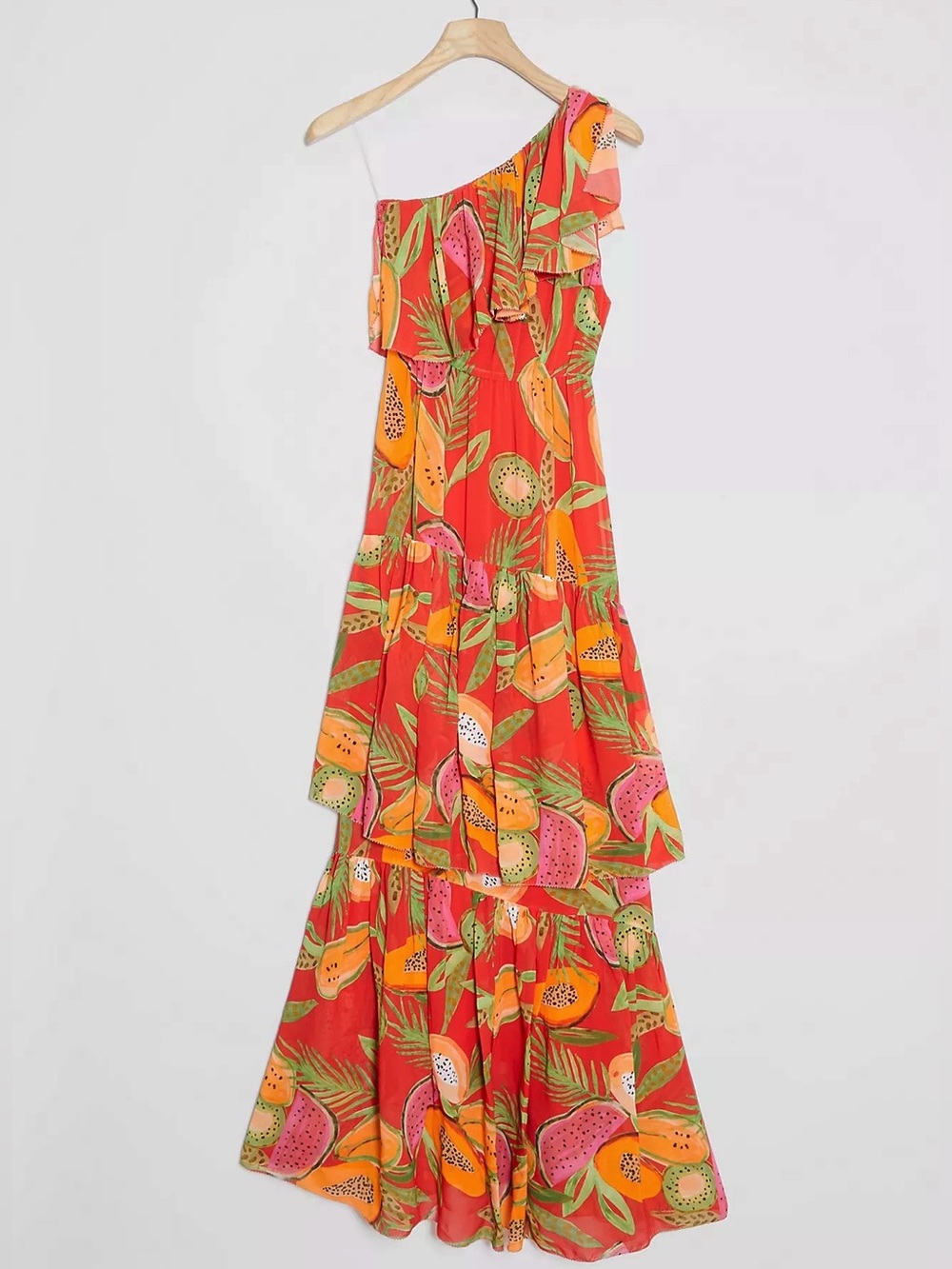 Anthropologie Farm Rio Papaya Maxi Dress Tropical Fruit Watermelon Kiwi L XL NWT - Picture 2 of 5